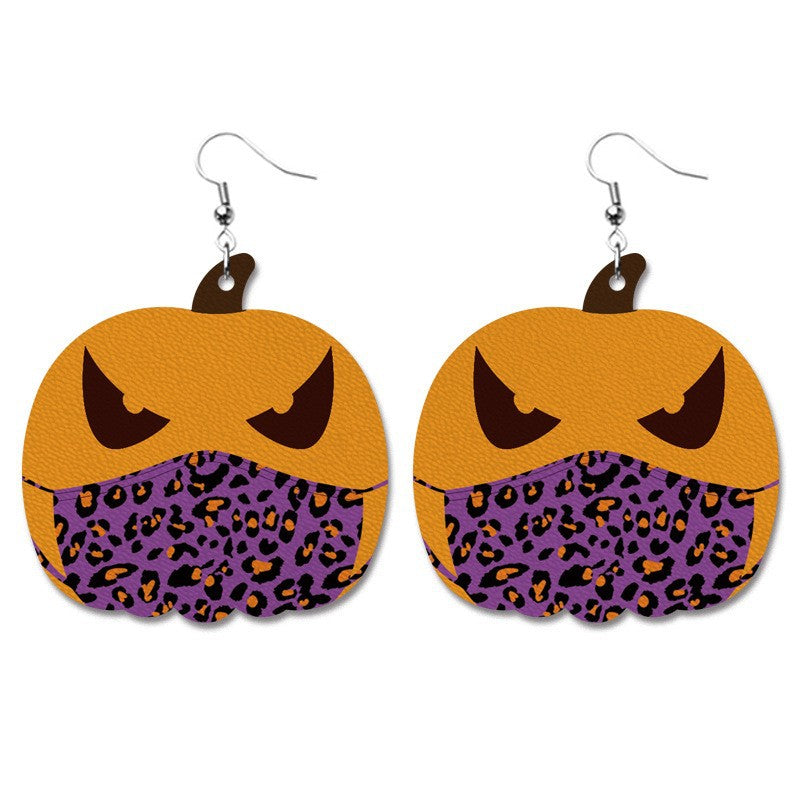 Wholesale 2 Pairs/pack Pumpkin Collection Halloween Leather Earrings